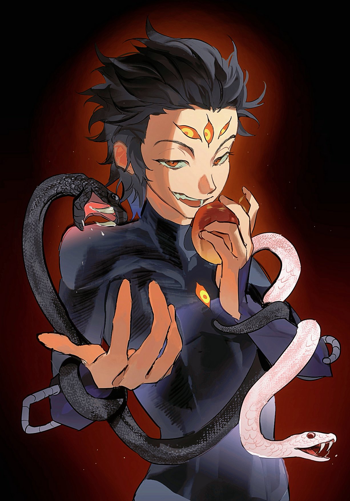 1girl, amphibia, apple, black_hair, bodysuit, darcy_(amphibia), dark-skinned_female, dark_skin