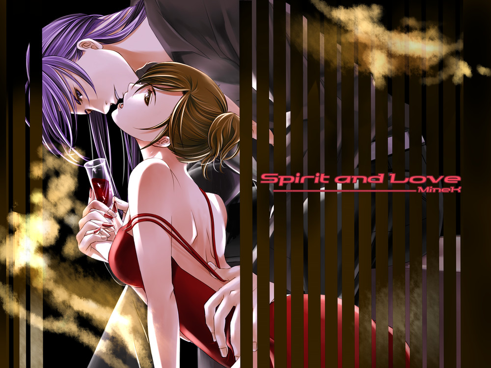 1girl, brown_hair, couple, dress, glass, kamui_gakupo, long_hair, meiko