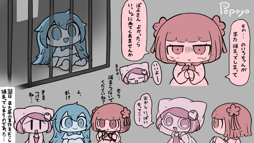 3girls, arms_at_sides, artist_name, barefoot, blue_bow, blue_bowtie, blue_eyes, blue_hair