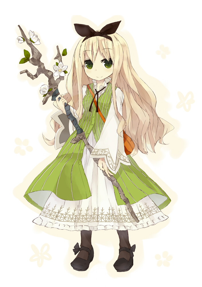 bow, ccru, dress, hair_bow, original, solo, staff