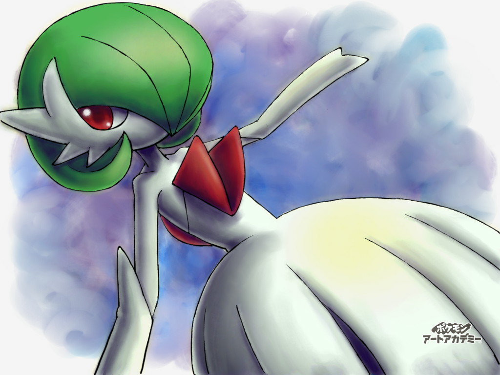 bob_cut, dress, elbow_gloves, gardevoir, gloves, green_hair, hair_over_one_eye, looking_at_viewer