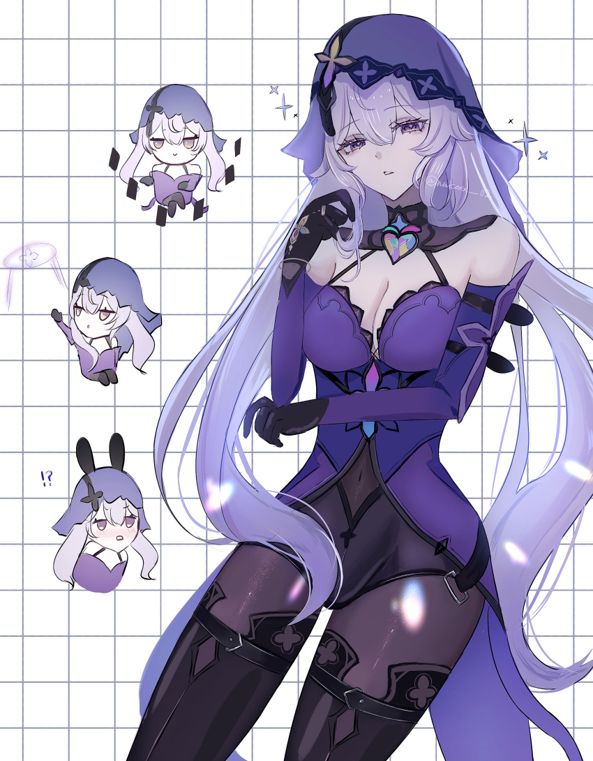 1girl, absurdres, animal_ears, black_gloves, black_swan_(honkai:_star_rail), card, chibi, dress