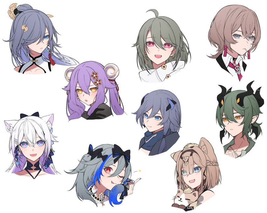 6+girls, :d, ;p, absurdres, ahoge, animal_ear_fluff, animal_ears, black_choker