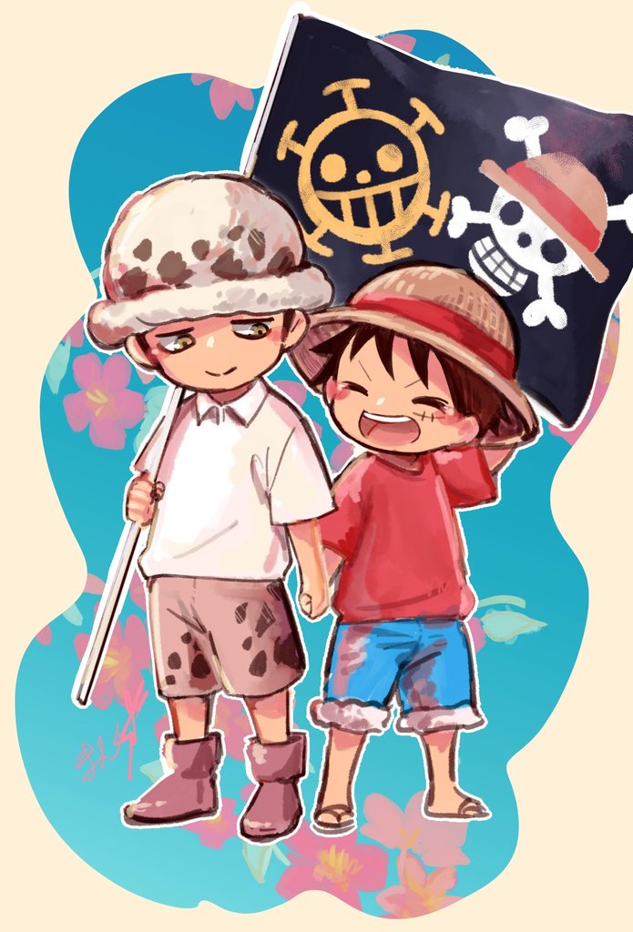 2boys, aged_down, blue_shorts, boots, child, closed_eyes, commentary_request, flag
