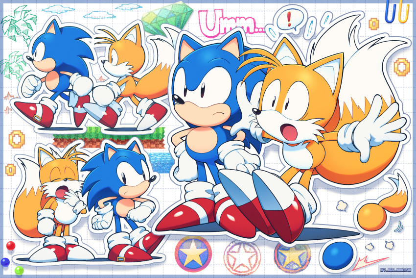 !, 2boys, animal_ears, animal_nose, black_eyes, bumper_(sonic), chaos_emerald, closed_eyes