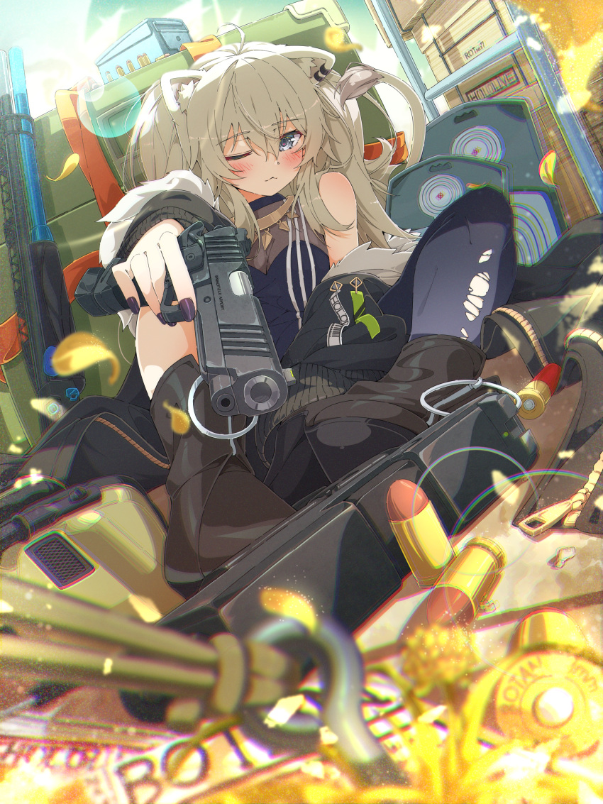 1girl, absurdres, ahoge, ama_rei, animal_ear_fluff, animal_ear_piercing, animal_ears, black_jacket