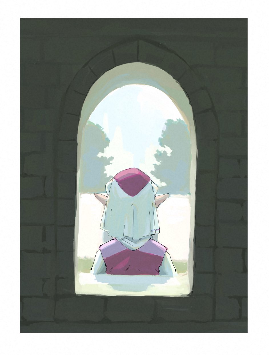1girl, border, child, commentary_request, dress, from_behind, highres, pink_dress
