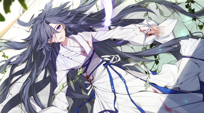 bad_source, blood, blood_on_clothes, blood_on_face, blood_on_hands, blue_eyes, blue_ribbon, chinese_clothes