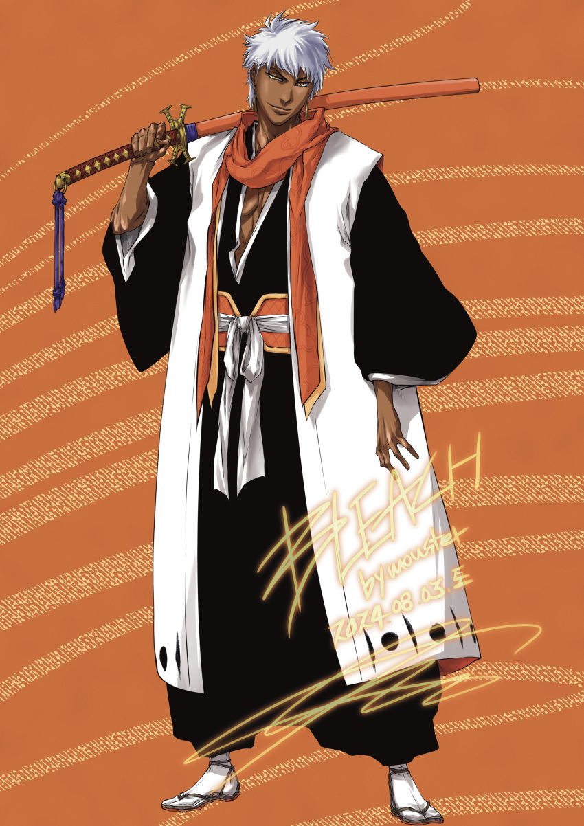 1boy, 2024, absurdres, artist_name, black_hakama, black_kimono, bleach, bleach:_sennen_kessen-hen