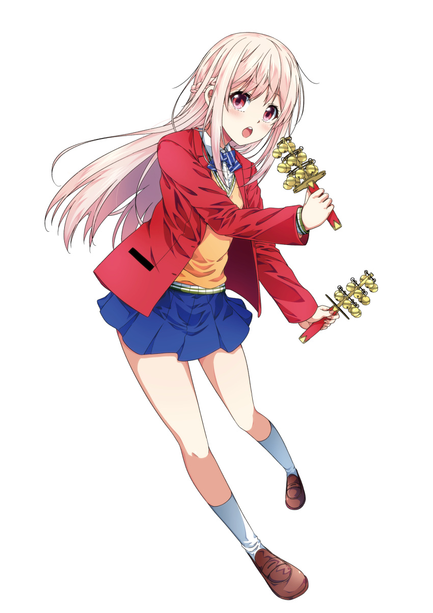 1girl, blazer, blue_bow, blue_bowtie, blue_skirt, bow, bowtie, braid