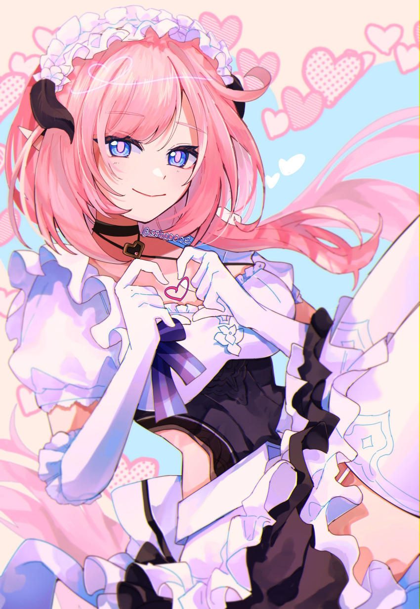 1girl, absurdres, apron, black_choker, black_dress, blue_eyes, breasts, choker