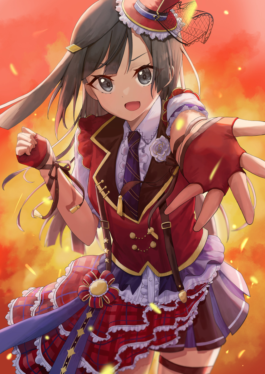 1girl, absurdres, aftamc, black_hair, black_skirt, center_frills, chase!_(love_live!), collared_shirt