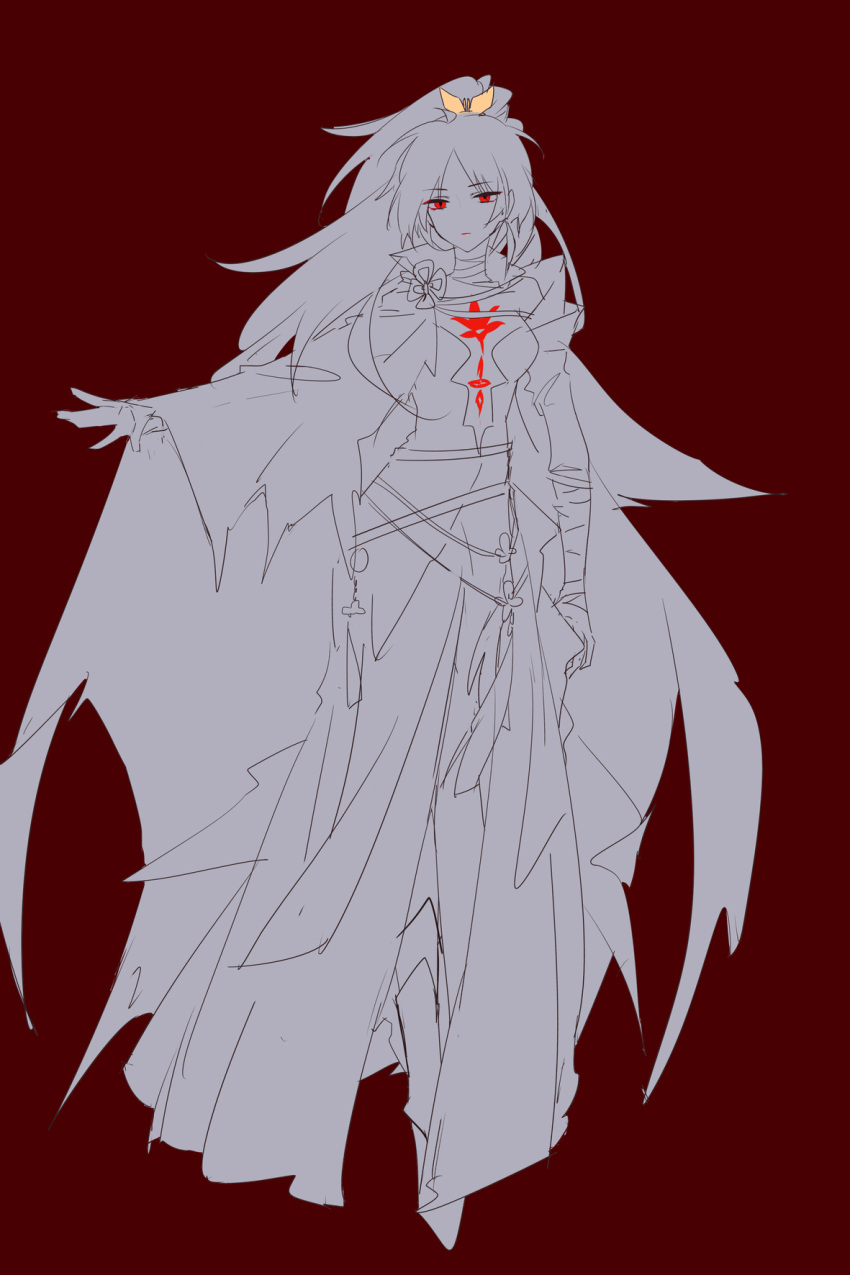1girl, :|, adapted_costume, alternate_costume, alternate_eye_color, alternate_hair_length, alternate_hairstyle, arm_at_side