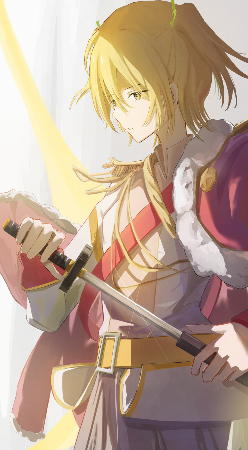 1girl, absurdres, belt, belt_buckle, blonde_hair, buckle, commentary_request, cowboy_shot