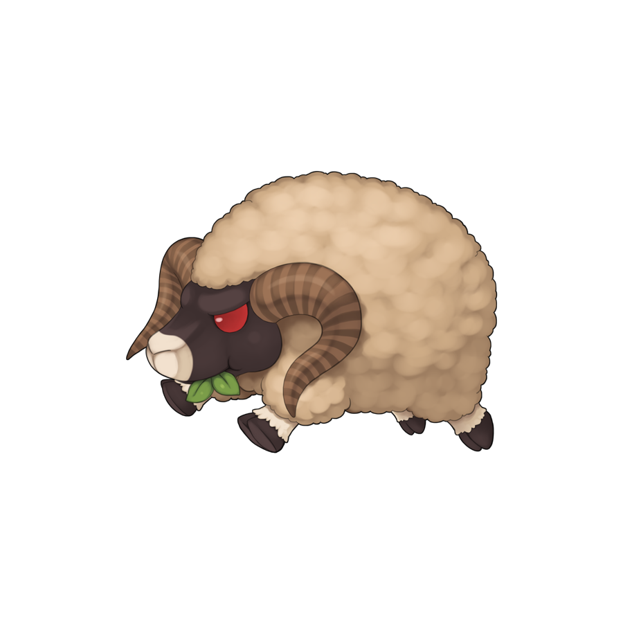 chibi, chibi_only, colored_sclera, eating, full_body, goat, goat_(ragnarok_online), horns