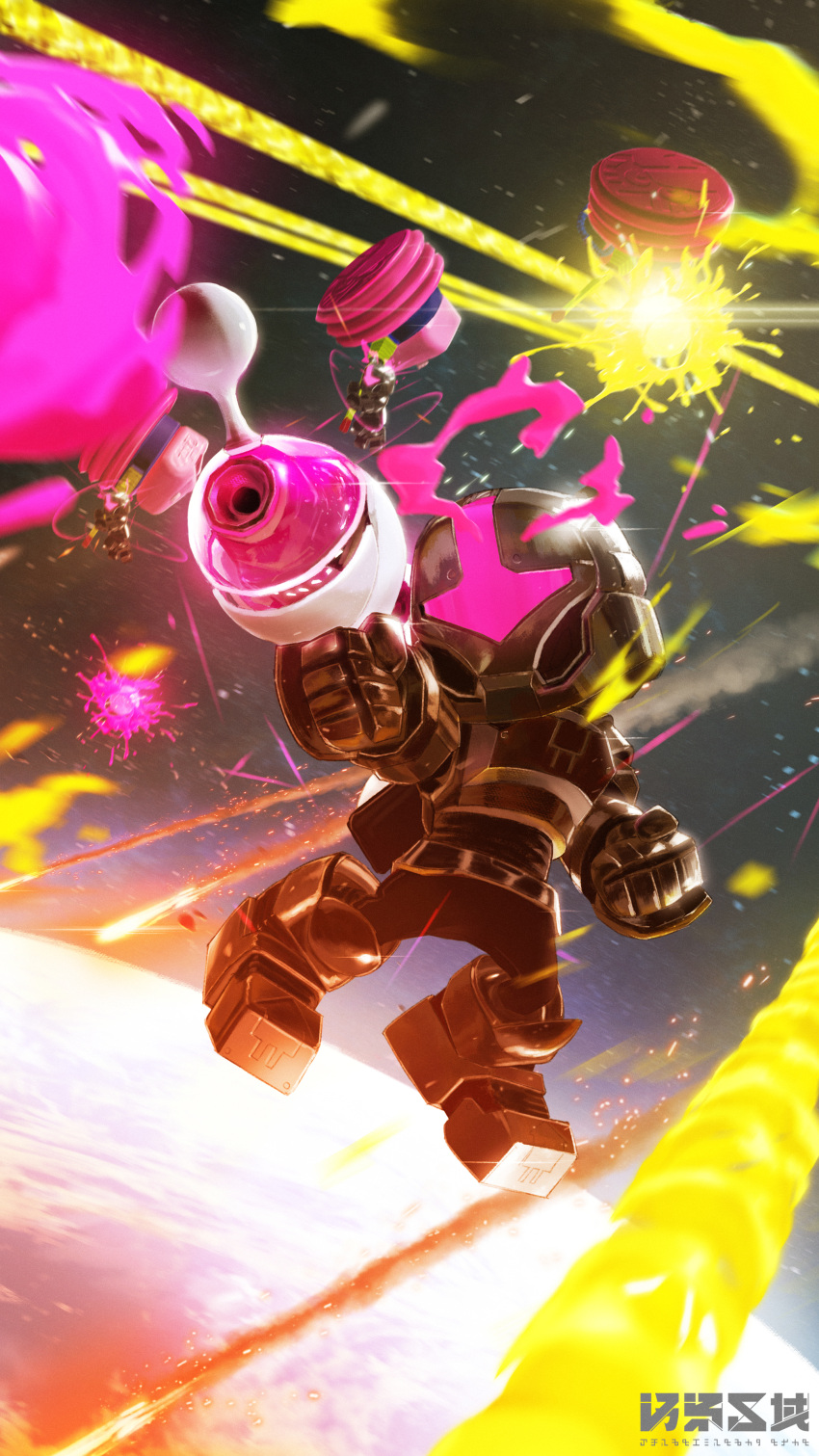 3others, absurdres, aiming, ambiguous_gender, arm_up, armor, armored_boots, boots