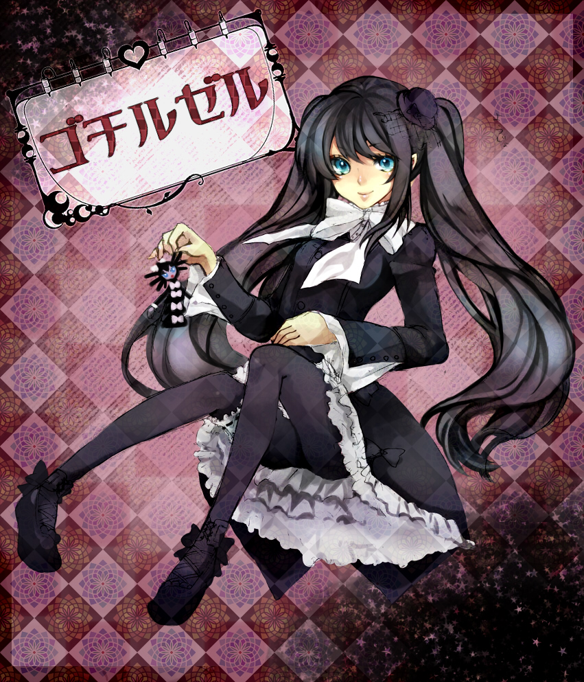 black_hair, blue_eyes, dress, frills, gochiruzeru, gothitelle, haturu-miyabi, miyabi_hatsuru