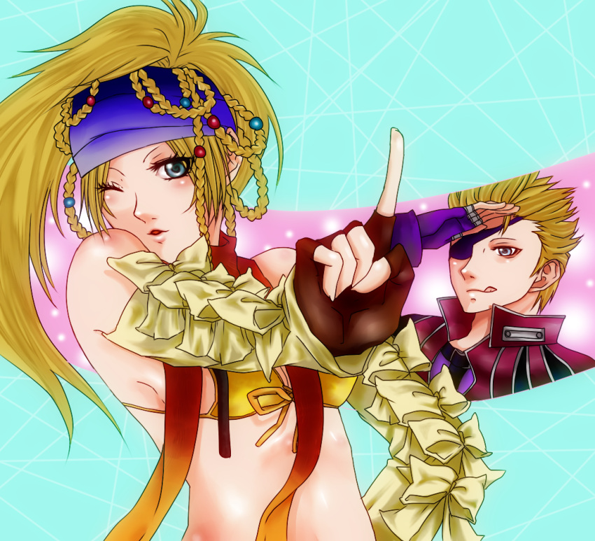 1boy, 1girl, @_@, bikini, blonde_hair, braid, breasts, commentary_request