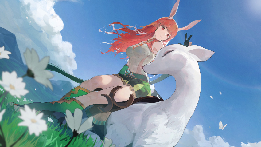 1girl, afk_(series), afk_journey, animal, animal_ears, archery_shooting_glove, bloomers, blue_sky