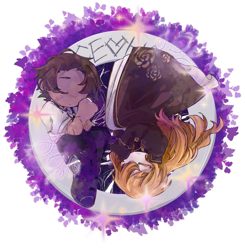 1boy, 1girl, awastegrass, black_pants, brown_dress, brown_gloves, brown_hair, catherine_(project_moon)