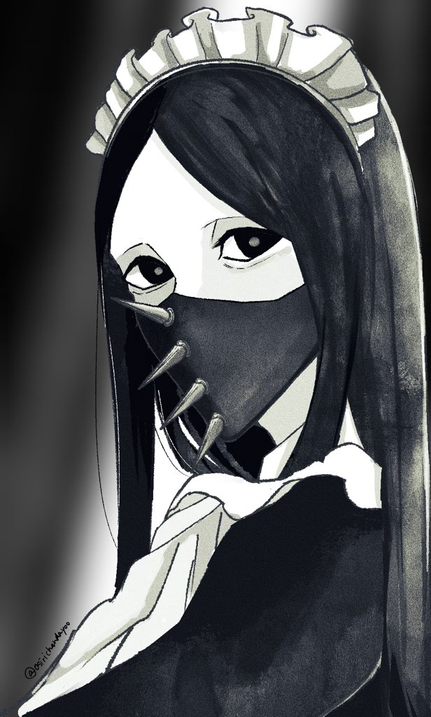 1boy, as_nodt, black_eyes, black_hair, bleach, bright_pupils, long_hair, maid_headdress