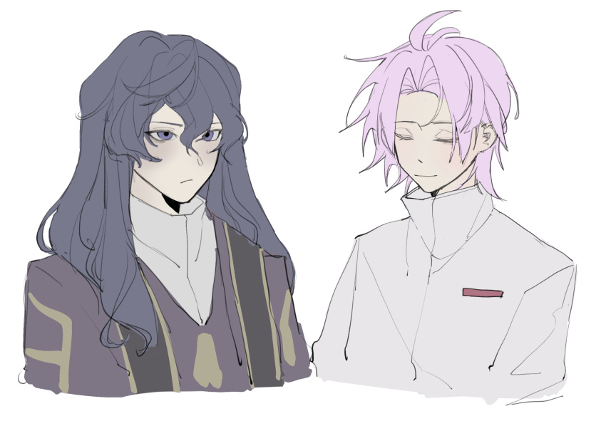 2boys, alternate_hair_length, alternate_hairstyle, blue_eyes, blue_hair, chinese_commentary, closed_eyes, closed_mouth