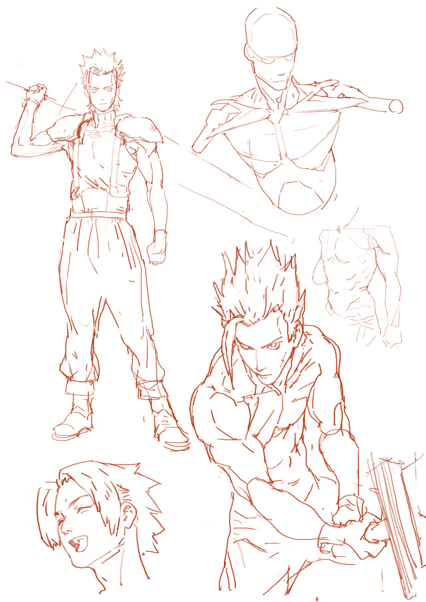 1boy, absurdres, af_cf, armor, baggy_pants, boots, buster_sword, closed_eyes