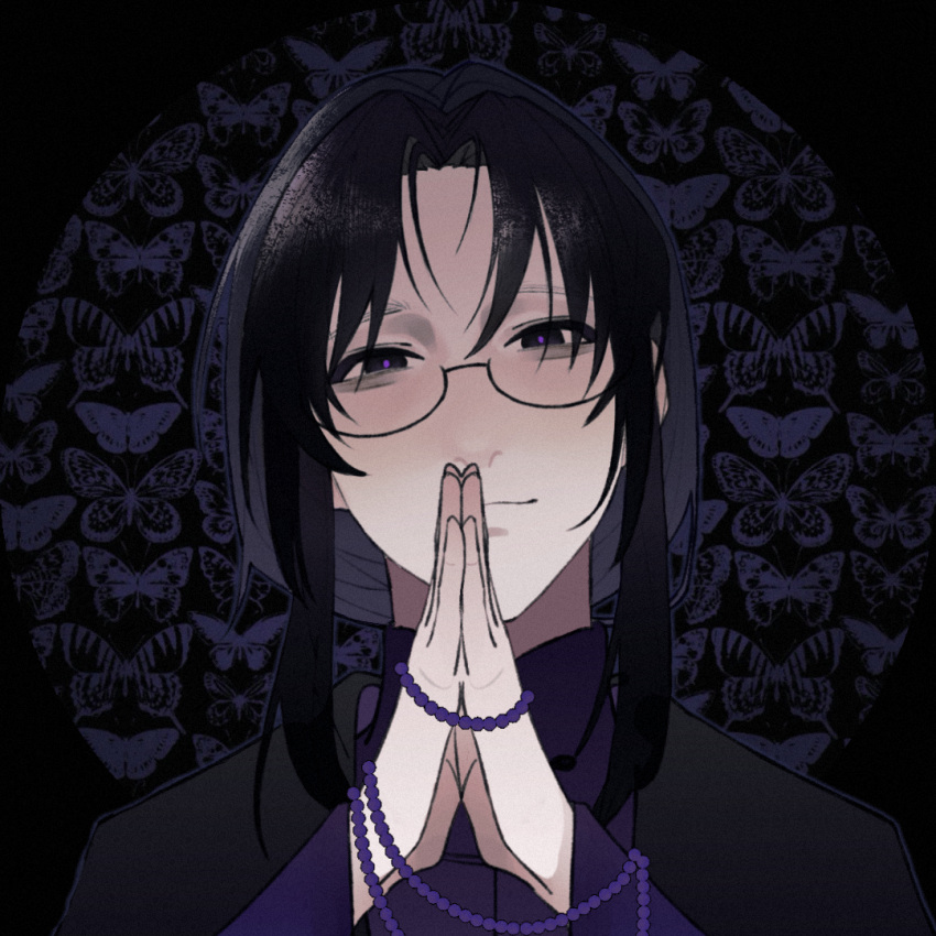 1boy, asamikhya, beads, black_eyes, black_hair, black_jacket, bright_pupils, chinese_commentary