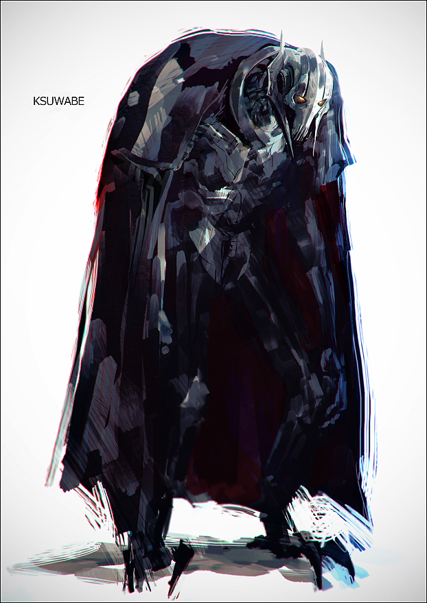 1boy, artist_name, cape, colored_sclera, cyborg, full_body, general_grievous, glowing