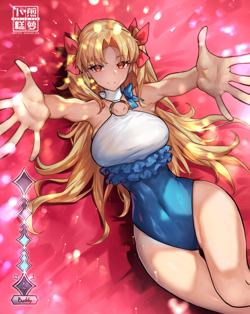 1girl, absurdres, blonde_hair, blue_one-piece_swimsuit, breasts, collarbone, ereshkigal_(fate), fate/grand_order