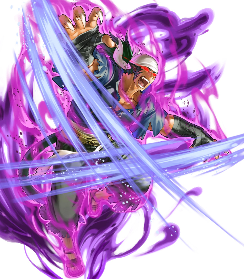 1boy, animal_ears, aura, bandana, claws, dark-skinned_male, dark_aura, dark_skin