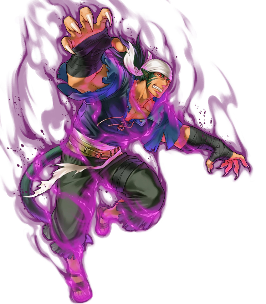 1boy, animal_ears, aura, bandana, claws, dark-skinned_male, dark_aura, dark_skin