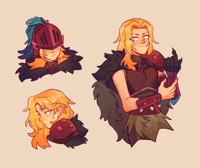 1girl, amphibia, armor, blonde_hair, breastplate, cape, closed_mouth, cropped_legs
