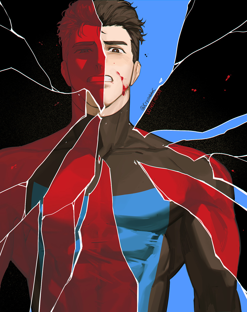 1boy, blood, blood_on_face, cheek_injury, crystallakec, highres, image_comics, invincible_(series)