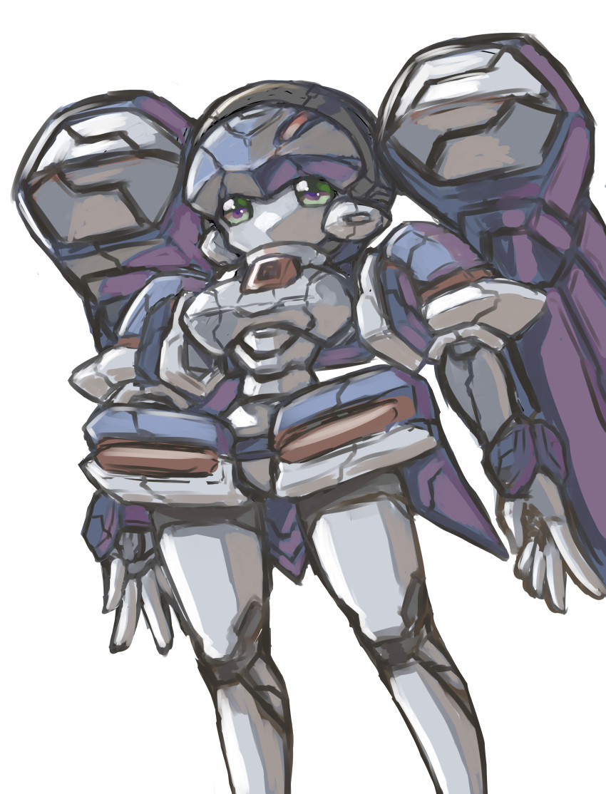 1girl, absurdres, android, blazermate, green_eyes, highres, humanoid_robot, joints, mechanical_hair, medarot, mota_saru, no_mouth, no_nose, robot, robot_girl, robot_joints, solo