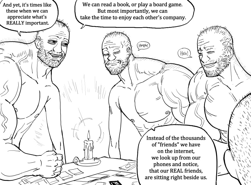 3boys, absurdres, bb_(baalbuddy), board_game, candle, candlestand, card, coomer_(meme)