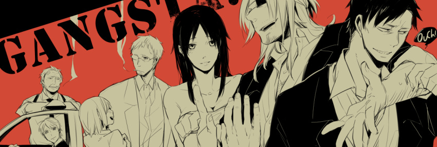 2girls, 5boys, alex_benedetto, arm_around_shoulder, black_hair, black_jacket, car, chad_adkins