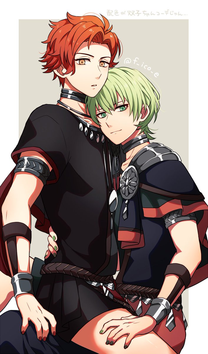 2boys, armlet, belt, black_bracer, black_choker, black_robe, border, bracer