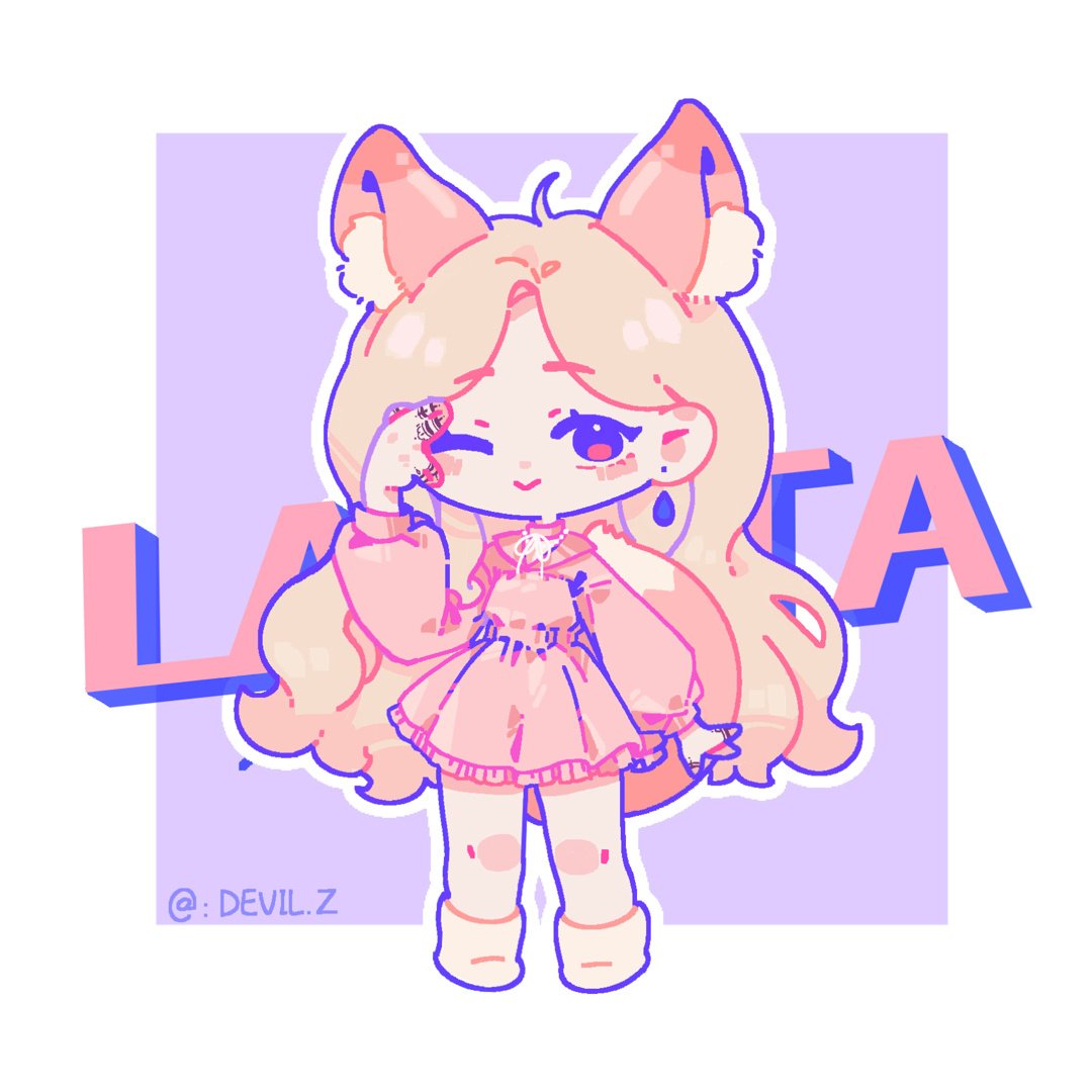 1girl, animal_ears, animification, blonde_hair, boots, border, chibi, devilzong