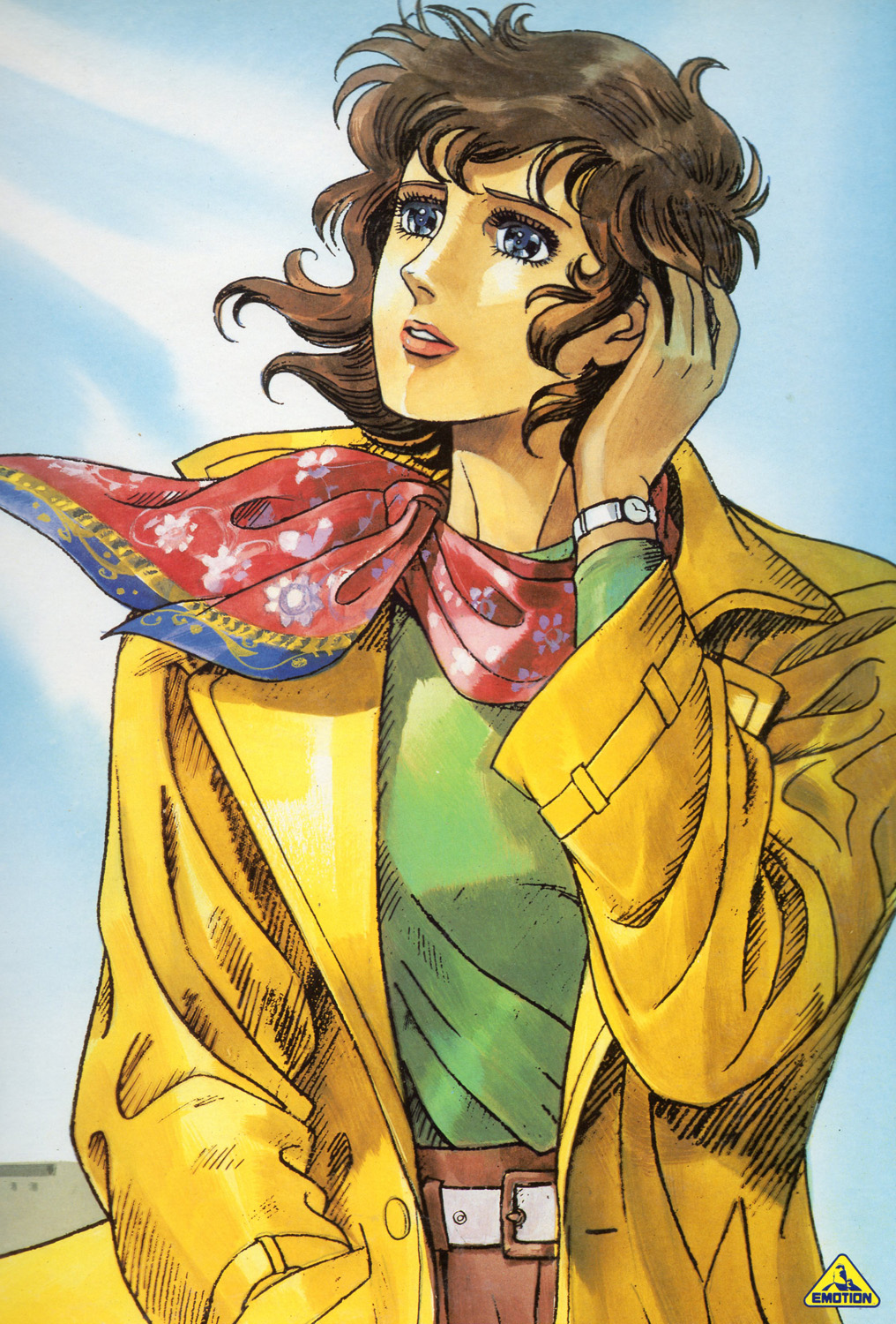 ace_wo_nerae, belt, blue_eyes, brown_hair, jacket, oka_hiromi, scarf, short_hair
