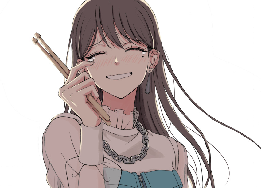 1girl, ^_^, bang_dream!, bang_dream!_it's_mygo!!!!!, blush, brown_hair, chain, chain_necklace