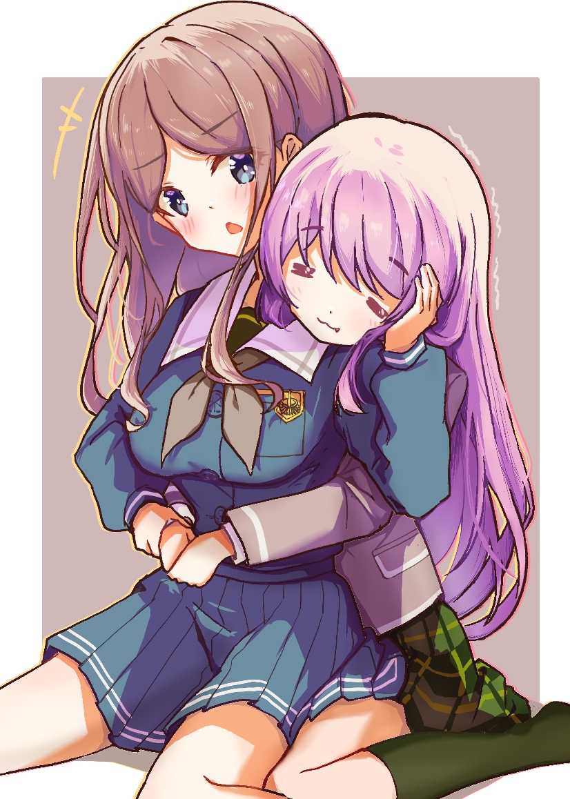 2girls, :3, =_=, bang_dream!, bang_dream!_it's_mygo!!!!!, blue_serafuku, blue_shirt, blue_skirt