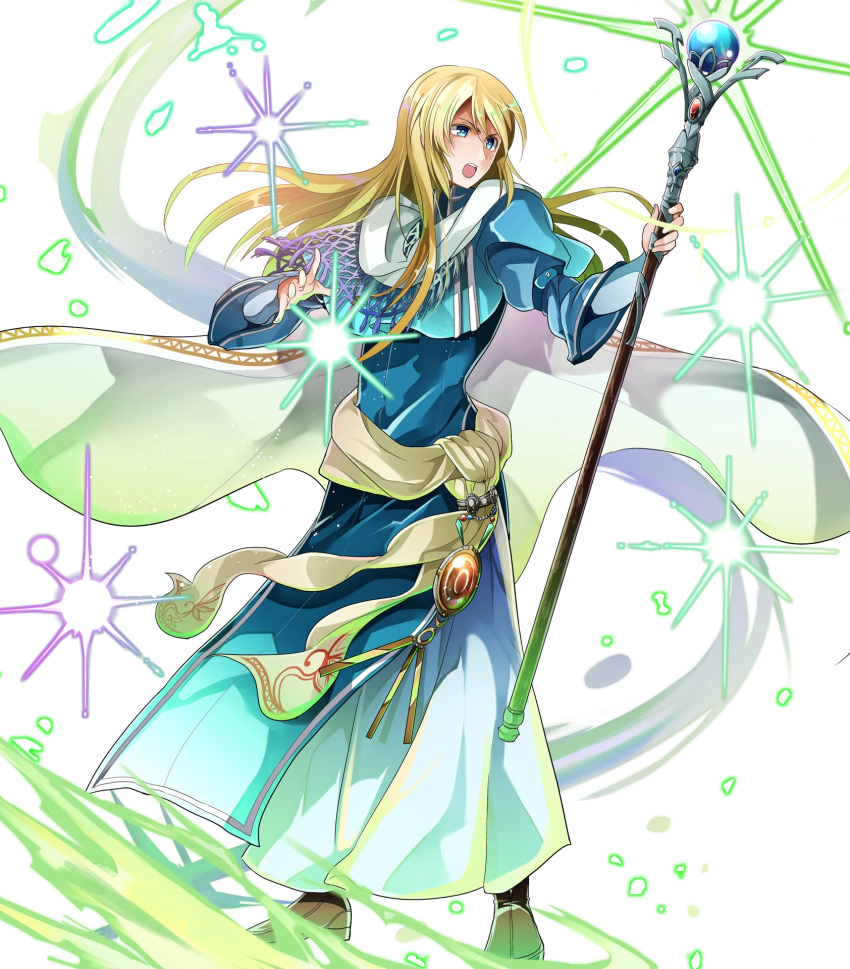 1boy, androgynous, blonde_hair, blue_eyes, blue_robe, boots, cape, fire_emblem