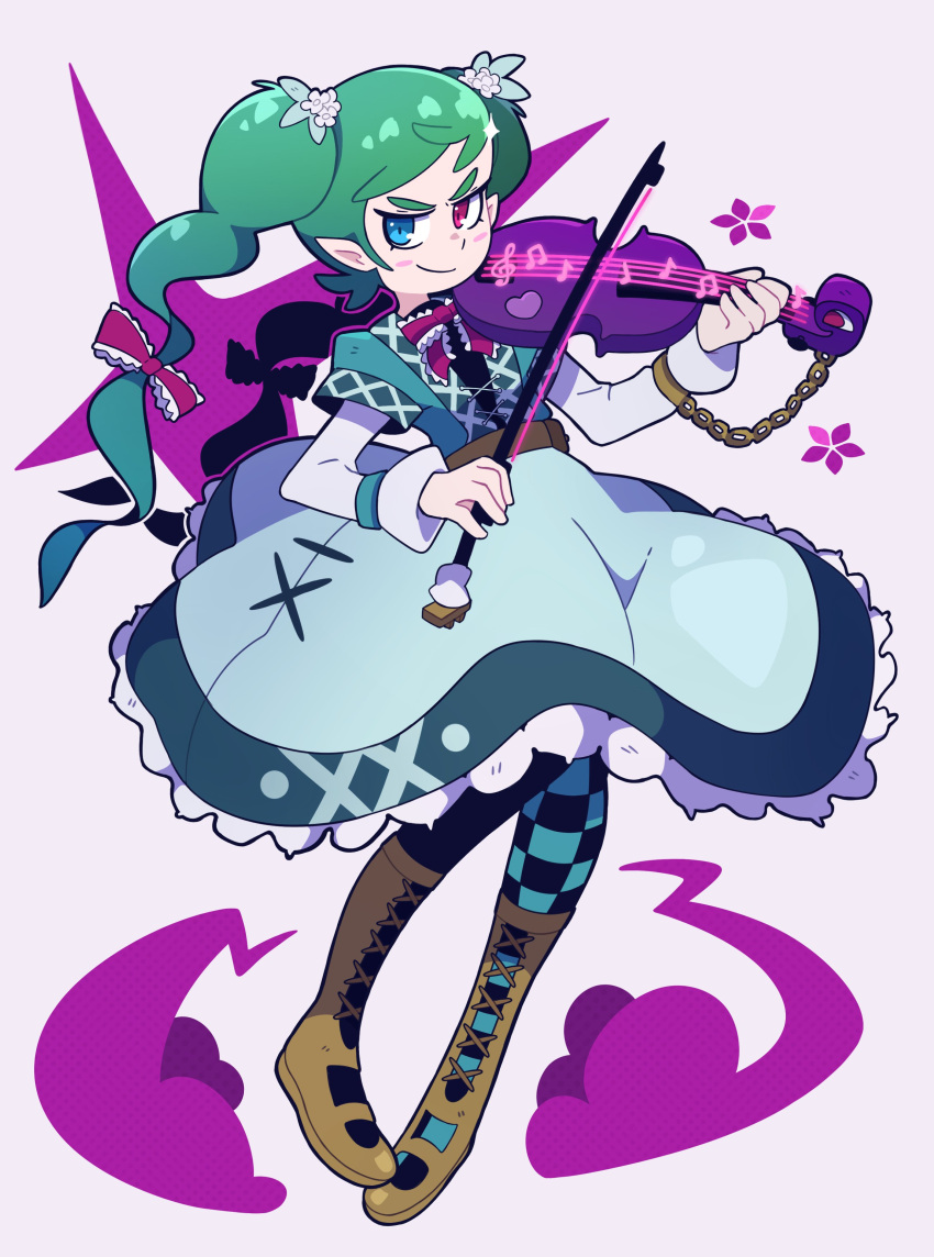 absurdres, blue_eyes, blue_hair, fusion, heterochromia, highres, himekaidou_hatate, instrument