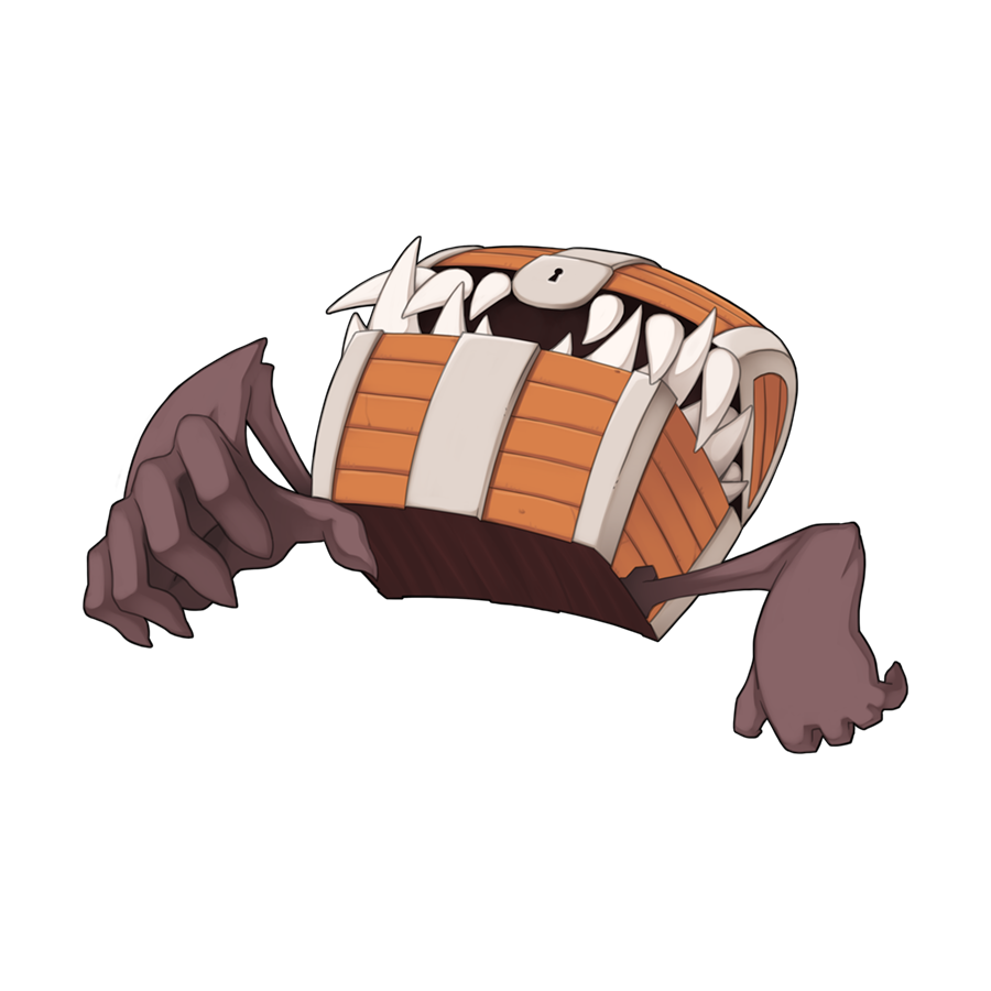 ancient_mimic, chibi, chibi_only, full_body, mimic, mimic_chest, monster, no_humans
