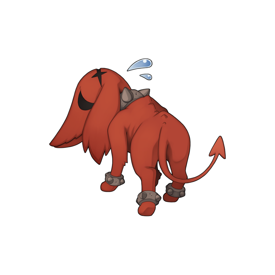 animal_focus, chibi, chibi_only, closed_mouth, collar, dog, flying_sweatdrops, full_body, hellhound_(ragnarok_online), looking_at_viewer, no_humans, official_art, poodle, ragnarok_online, simple_background, solo, spiked_anklet, spiked_collar, spikes, transparent_background, yuichirou