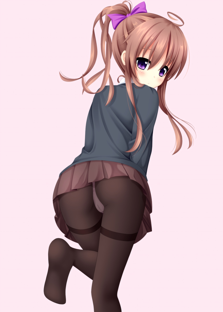 brown_hair, highres, masiroke, original, panties, panties_under_pantyhose, pantyhose, ponytail