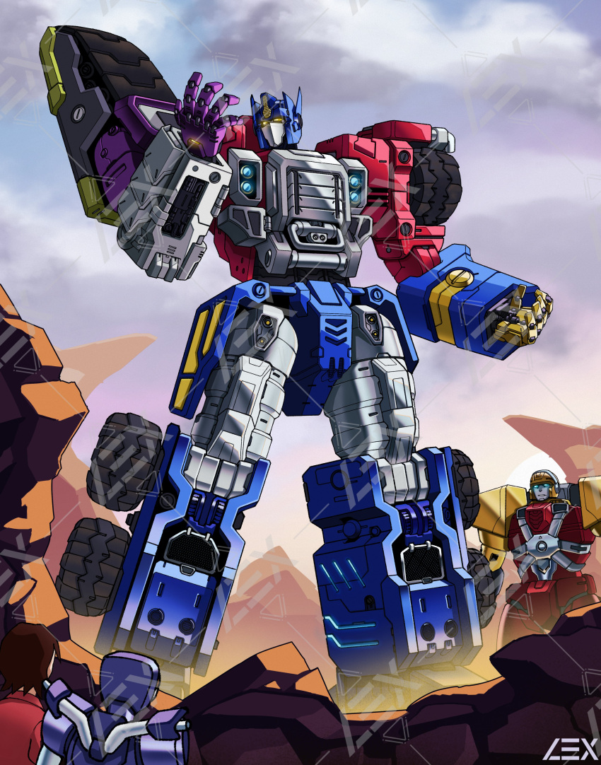 1girl, absurdres, alexis_(transformers), artist_name, autobot, blue_eyes, brown_hair, clenched_hand