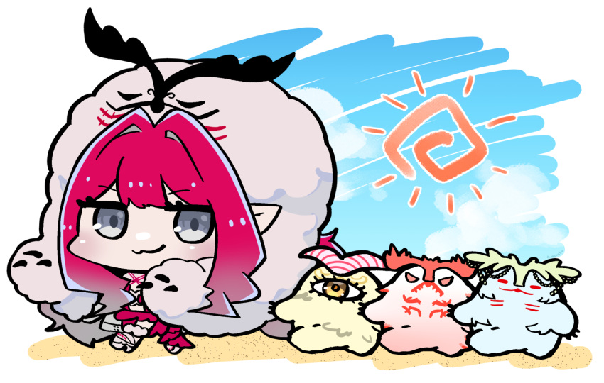 1girl, baobhan_sith_(fate), baobhan_sith_(swimsuit_pretender)_(fate), baobhan_sith_(swimsuit_pretender)_(first_ascension)_(fate), beach, burnunnos_(fate), cernunnos_(fate), character_hood