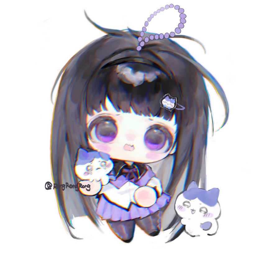 1girl, akemi_homura, akemi_homura_(magical_girl), black_hair, black_pantyhose, blush, character_doll, charm_(object)